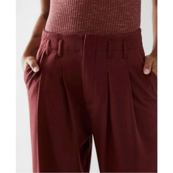 Free People- Calla Tailored Trousers Size 0 Maroon - Picture 4 of 12